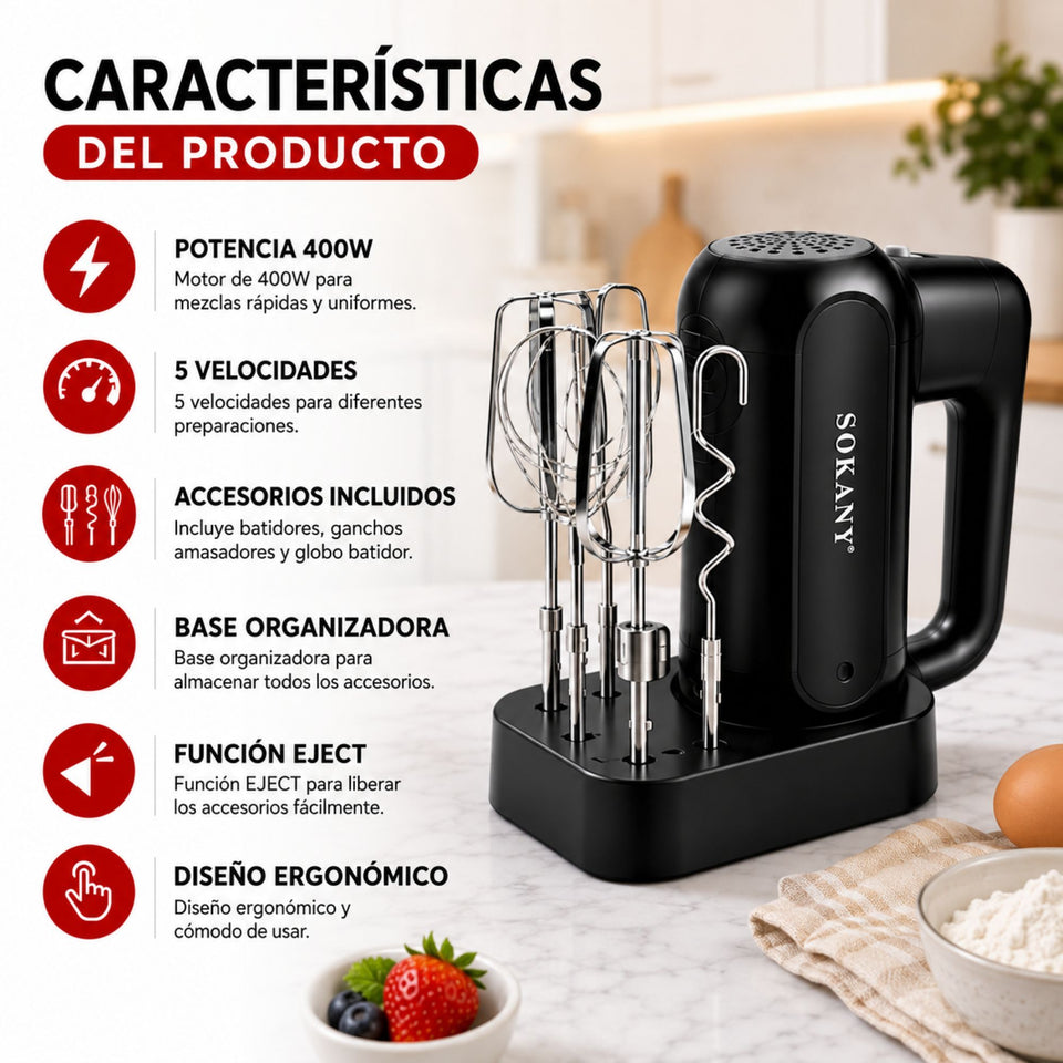 BATIDOR ELÉCTRICO 3 EN 1 SOKANY 400W
