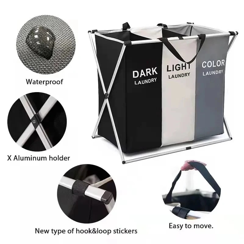 Cesta para ropa x3 – organizador de lavandería de 3 compartimentos