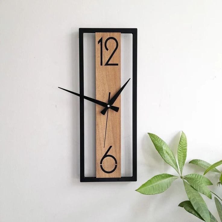 Reloj de Pared Rectangular con Vetas de Madera
