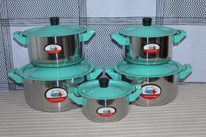 Juego de Ollas en Aluminio con Tapa Color Agua Marina