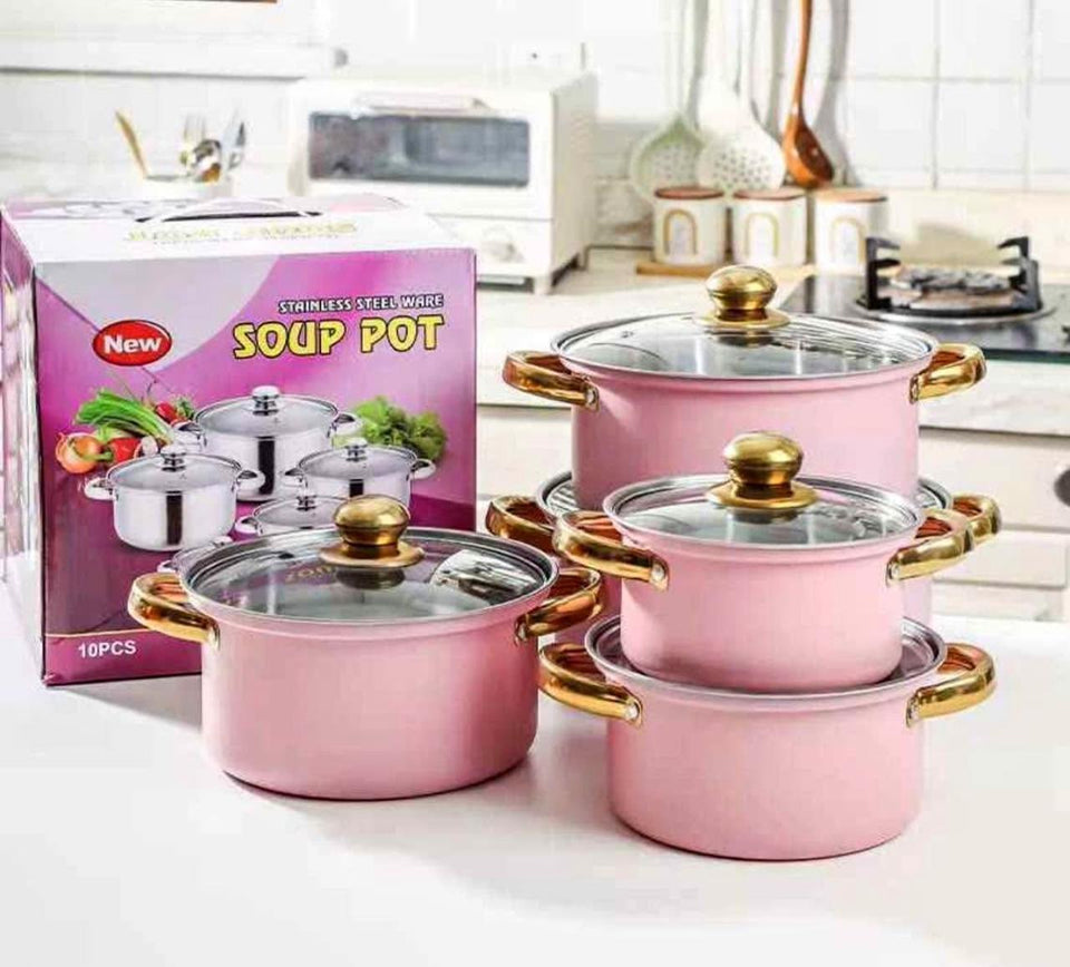 Juego De Ollas Acero Inoxidable 10 Pieza