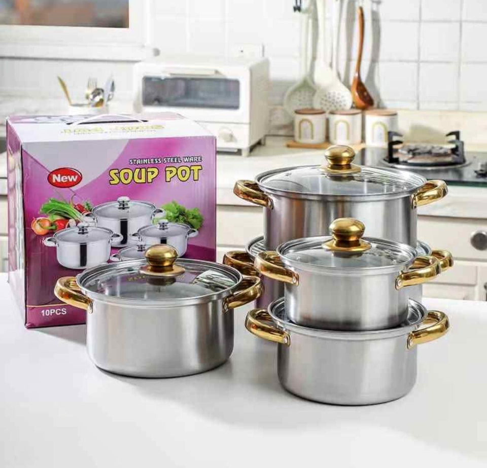 Juego De Ollas Acero Inoxidable 10 Pieza