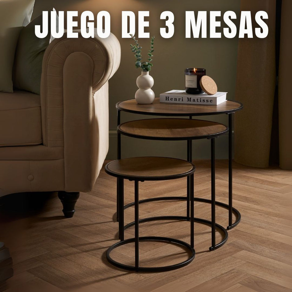 Juego de 3 mesas modulares de madera