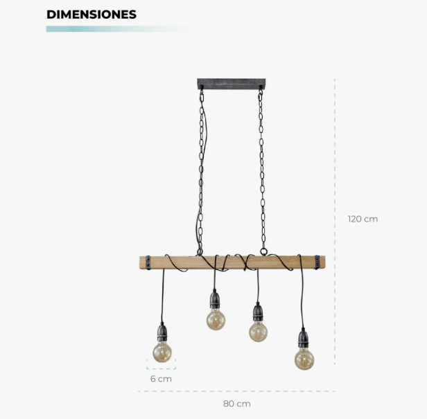 Lampara Colgante Safiro 4 Luces E27 Atik