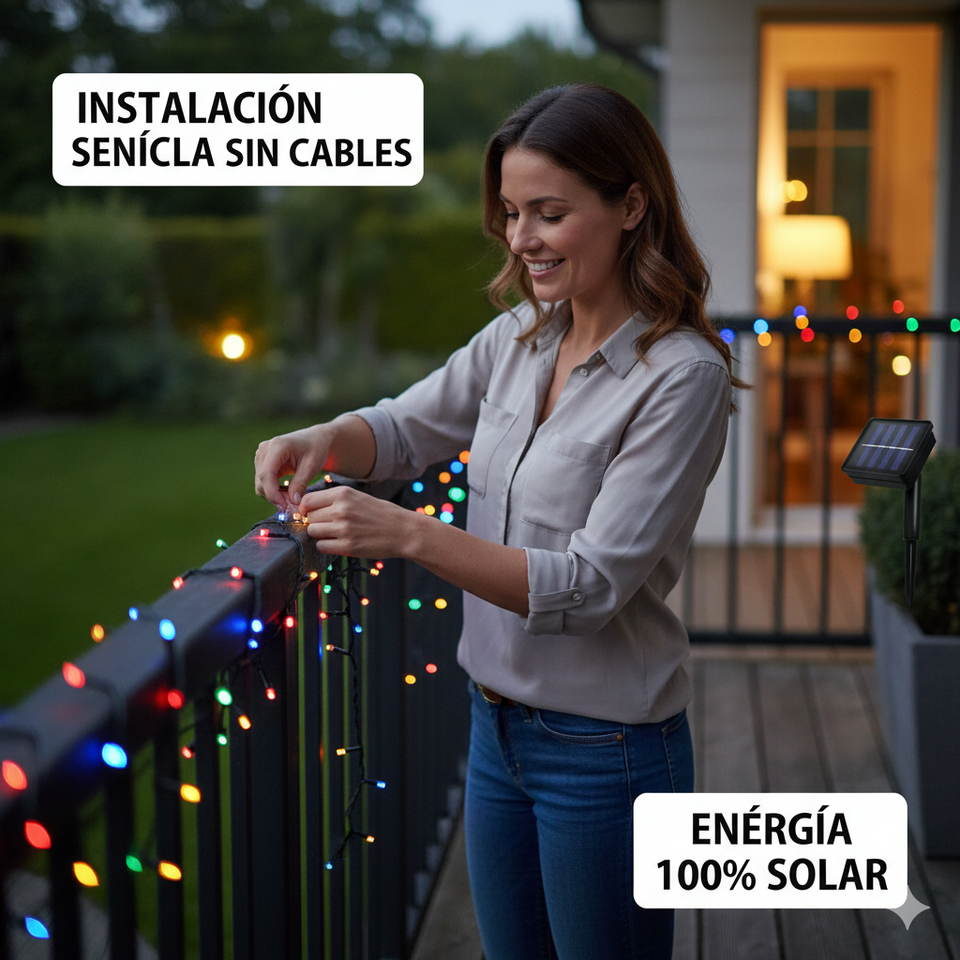 Luz Solar Navideña 100 Bombillos Multicolor