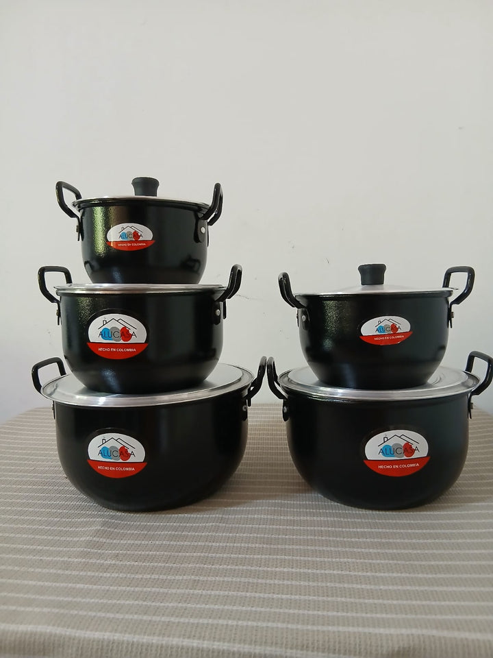 Juego de Ollas en Aluminio Fundido con Tapa de Vidrio x5