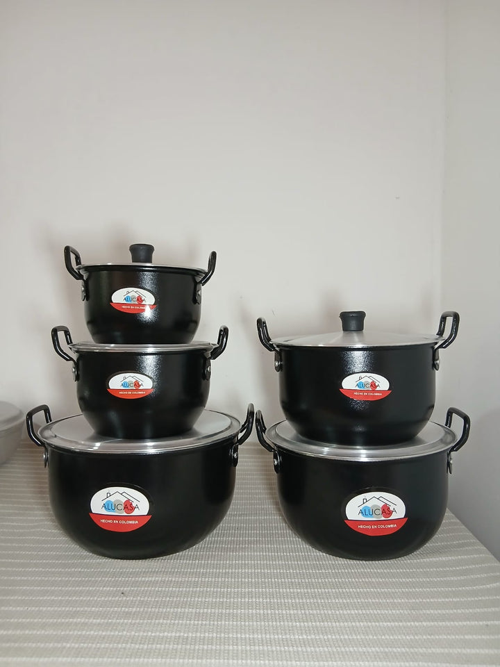 Juego de Ollas en Aluminio Fundido con Tapa de Vidrio x5