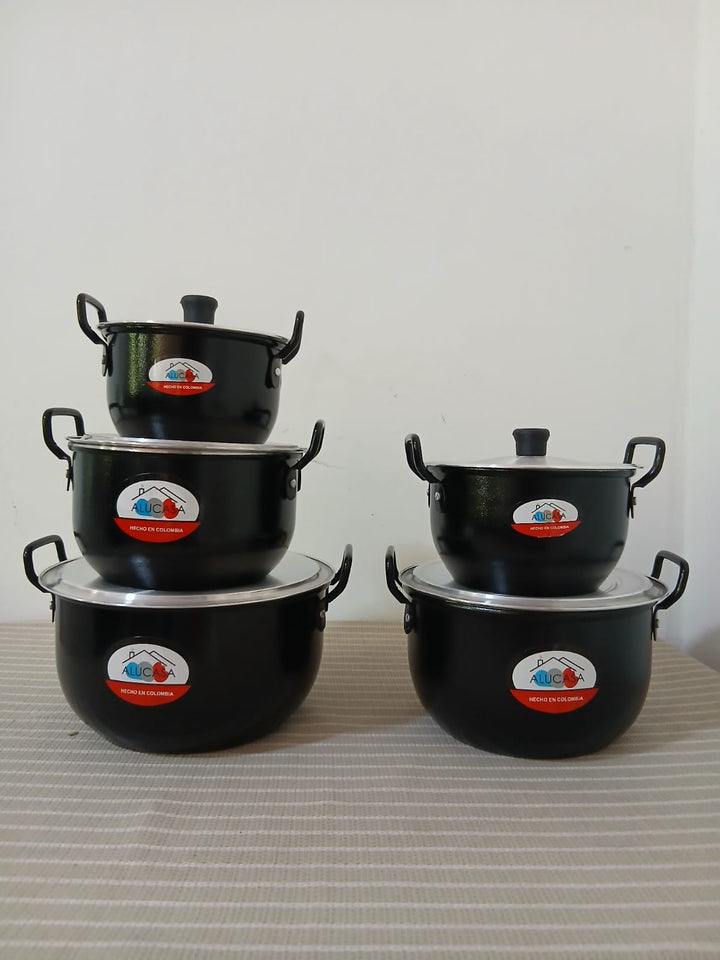 Juego de Ollas en Aluminio Fundido con Tapa de Vidrio x5