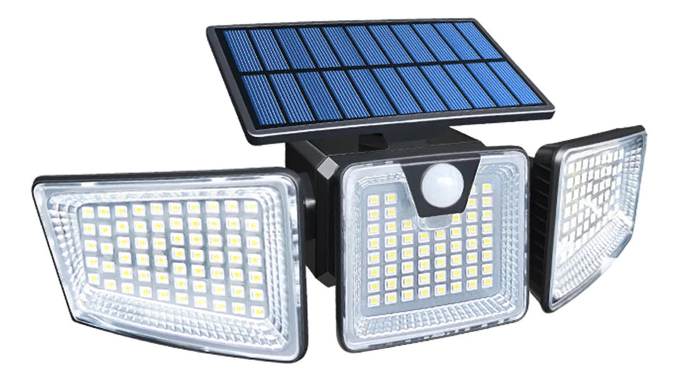 Lámpara Solar LED con Sensor de Movimiento y Triple Cabezal