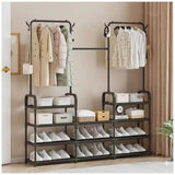 Perchero Multifuncional 3 Secciones con Zapatero y Estantes