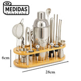 KIT DE COCTELERÍA PROFESIONAL DE 23 PIEZAS CON BASE DE BAMBÚ