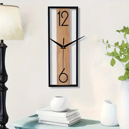 Reloj de Pared Rectangular con Vetas de Madera