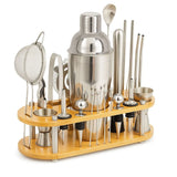 KIT DE COCTELERÍA PROFESIONAL DE 23 PIEZAS CON BASE DE BAMBÚ