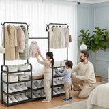 Perchero Multifuncional 3 Secciones con Zapatero y Estantes