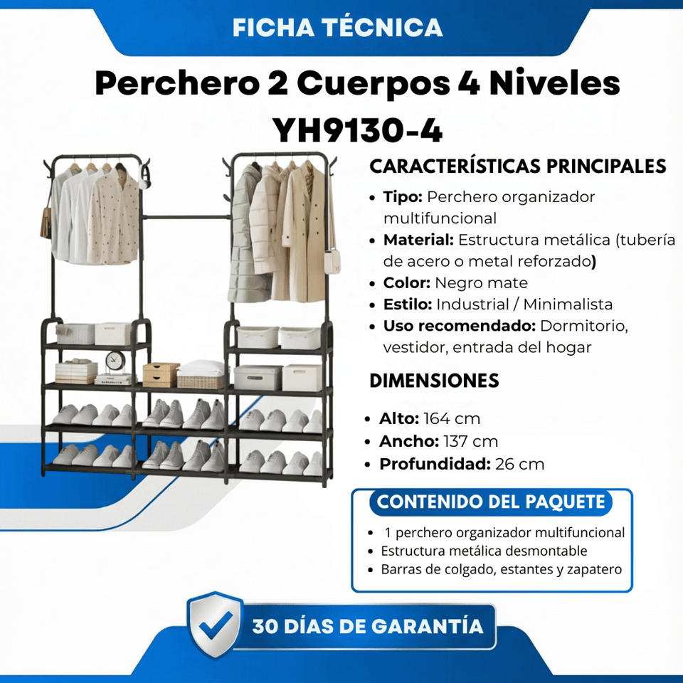 Perchero Multifuncional 3 Secciones con Zapatero y Estantes