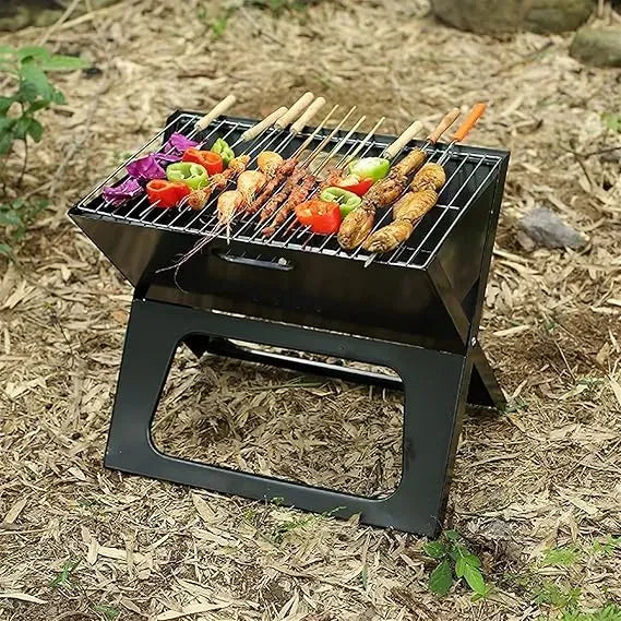 Parrilla Portátil Plegable de Carbón Premium en Acero Inoxidable
