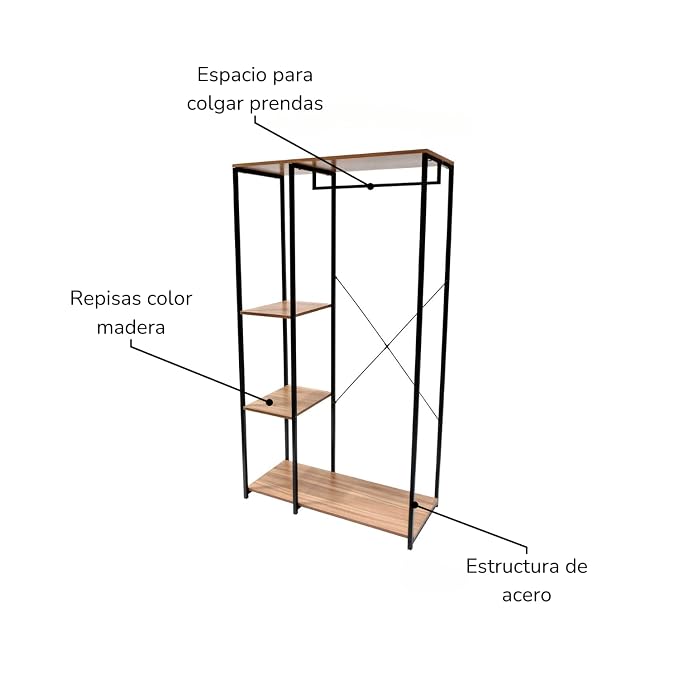 Clóset Organizador Abierto Premium con Perchero y 3 Repisas