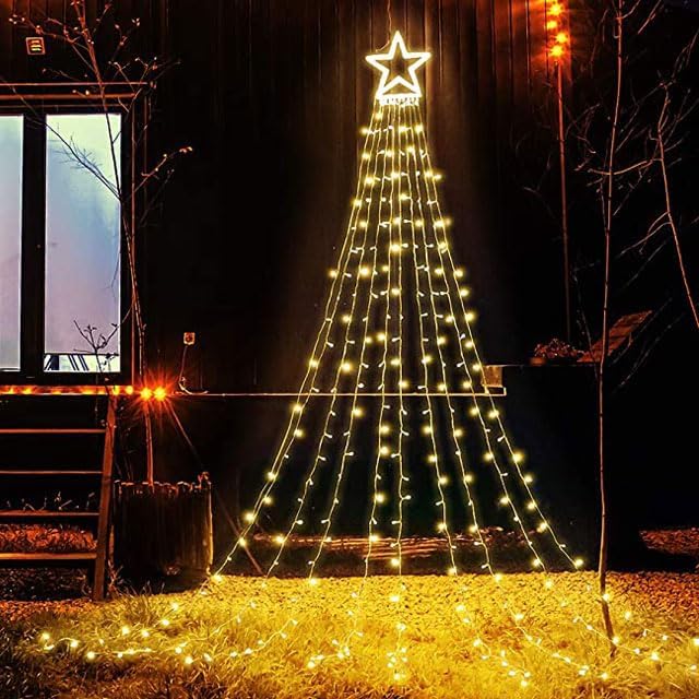 Luces LED Navideñas en Cascada con Estrella y Control Remoto