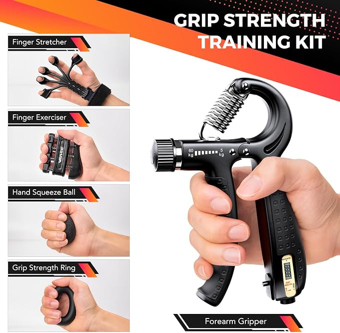Kit de Entrenamiento para Fuerza de Agarre de Mano y Antebrazo 5 Piezas