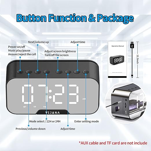 Parlante Despertador Multifuncional con Pantalla LED Espejo