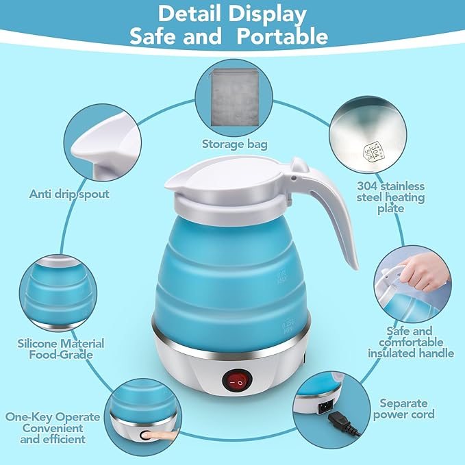 Tetera Eléctrica Plegable Portátil de Viaje 600 ml