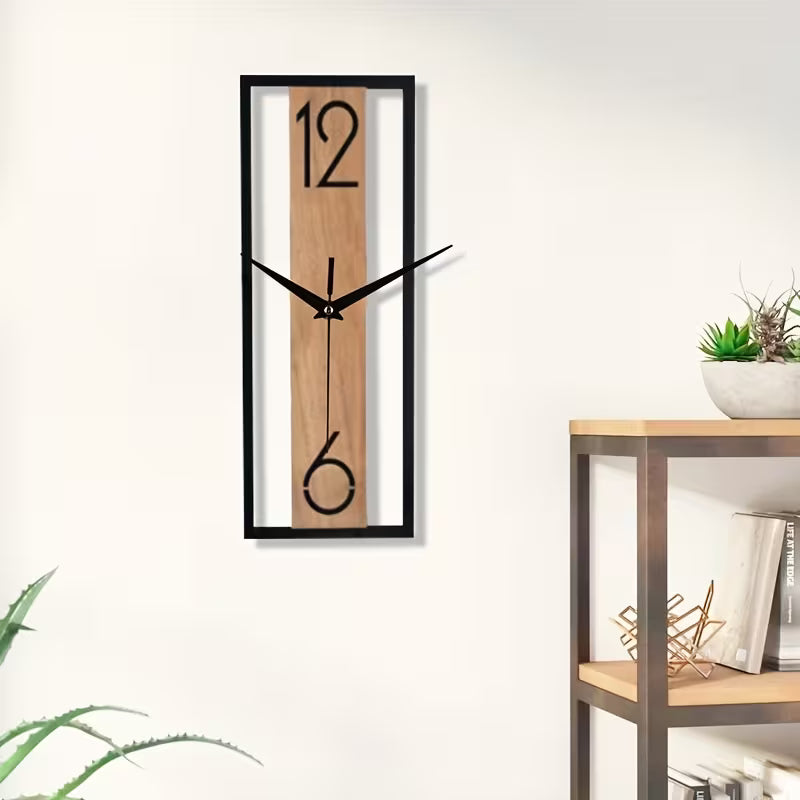 Reloj de Pared Rectangular con Vetas de Madera