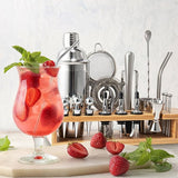 KIT DE COCTELERÍA PROFESIONAL DE 23 PIEZAS CON BASE DE BAMBÚ