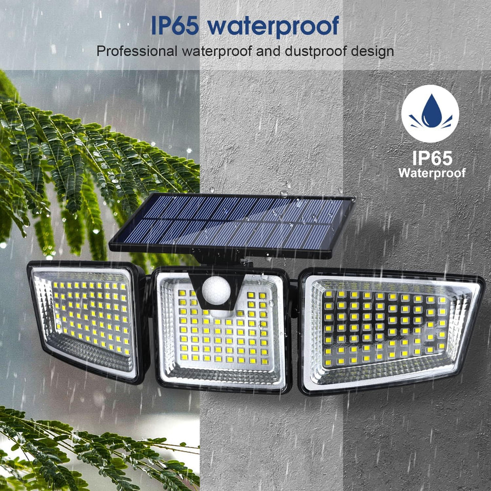 Lámpara Solar LED con Sensor de Movimiento y Triple Cabezal