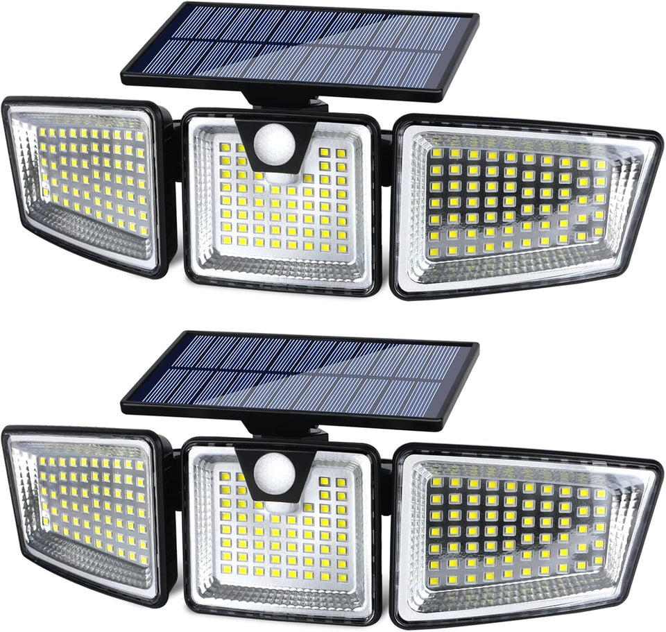 Lámpara Solar LED con Sensor de Movimiento y Triple Cabezal