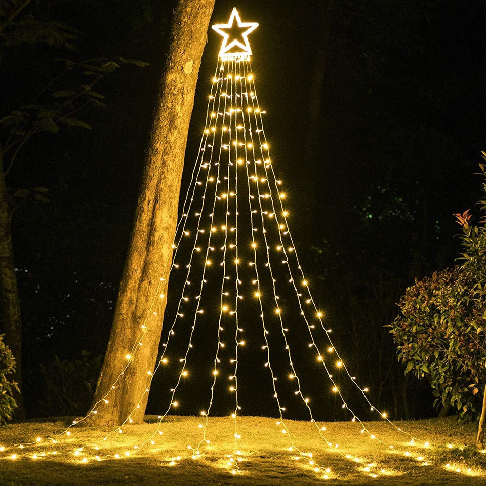Luces LED Navideñas en Cascada con Estrella y Control Remoto