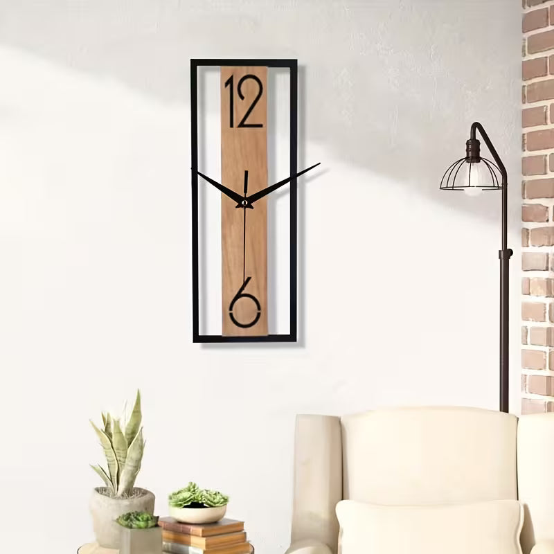 Reloj de Pared Rectangular con Vetas de Madera