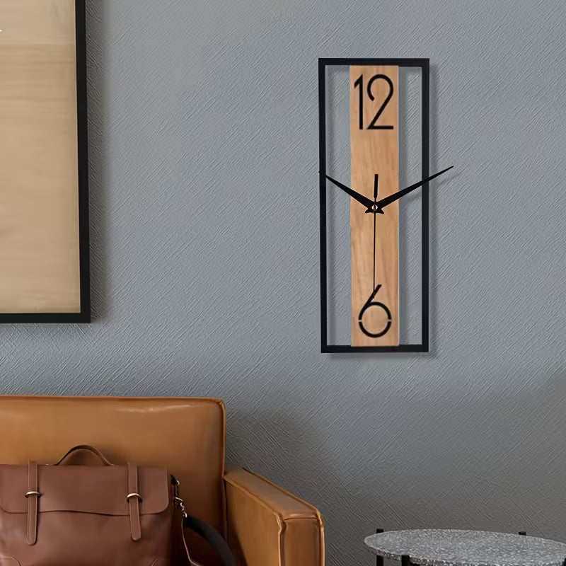 Reloj de Pared Rectangular con Vetas de Madera
