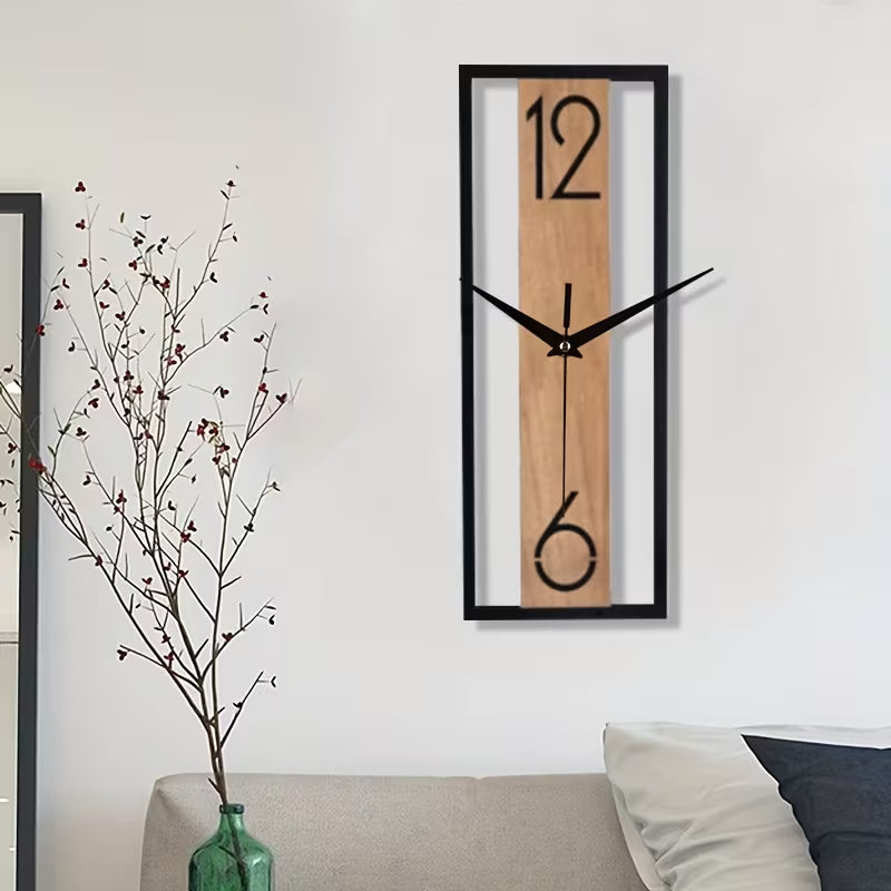 Reloj de Pared Rectangular con Vetas de Madera