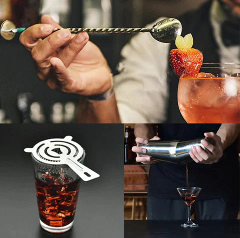 KIT DE COCTELERÍA PROFESIONAL DE 23 PIEZAS CON BASE DE BAMBÚ