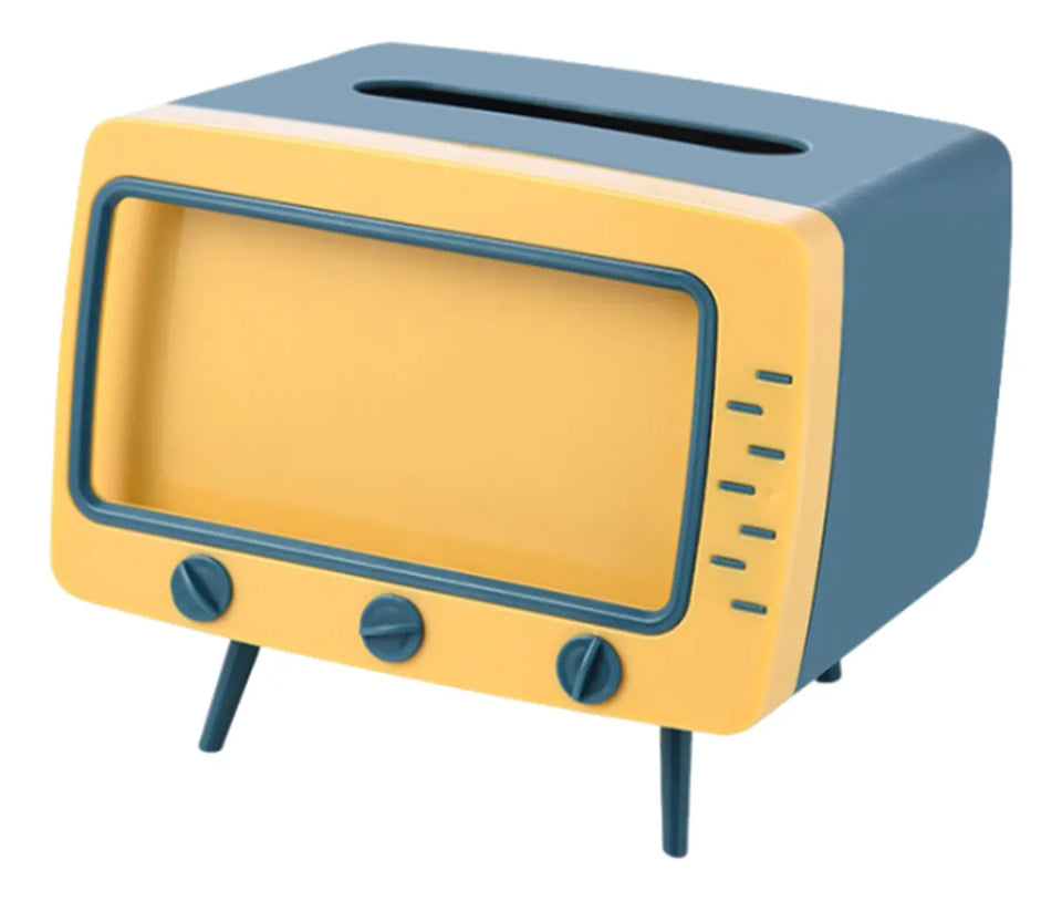 Dispensador de Pañuelos Creativo en Forma de TV con Soporte para Celular