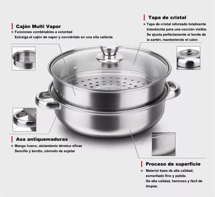 OLLA VAPORERA ACERO INOXIDABLE