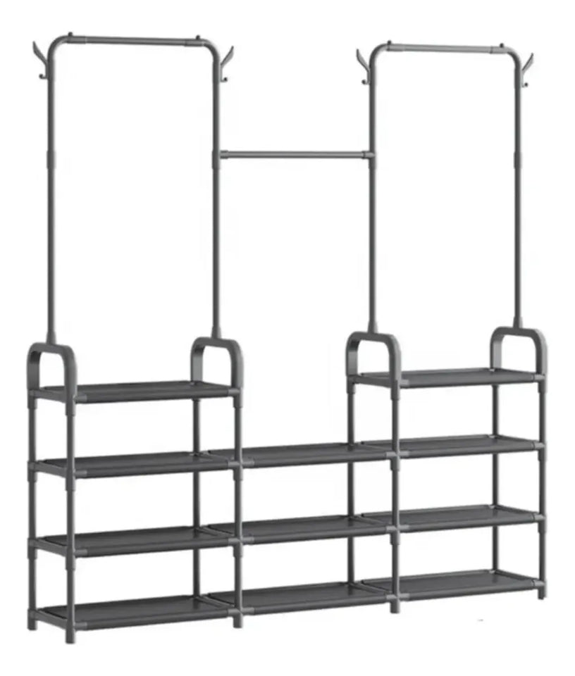 Perchero Multifuncional 3 Secciones con Zapatero y Estantes
