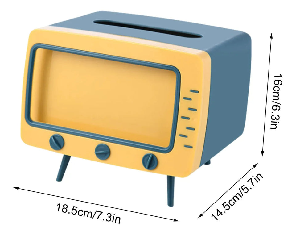 Dispensador de Pañuelos Creativo en Forma de TV con Soporte para Celular