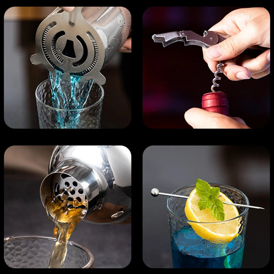 KIT DE COCTELERÍA PROFESIONAL DE 23 PIEZAS CON BASE DE BAMBÚ