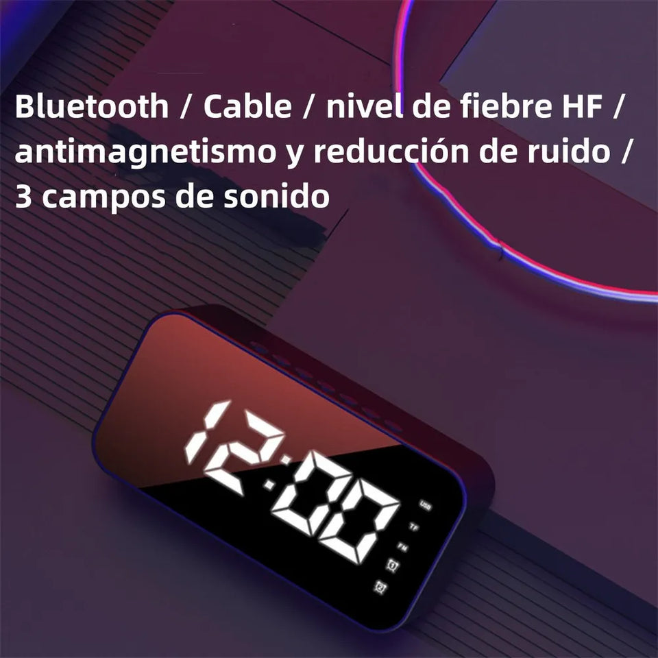 Parlante Despertador Multifuncional con Pantalla LED Espejo