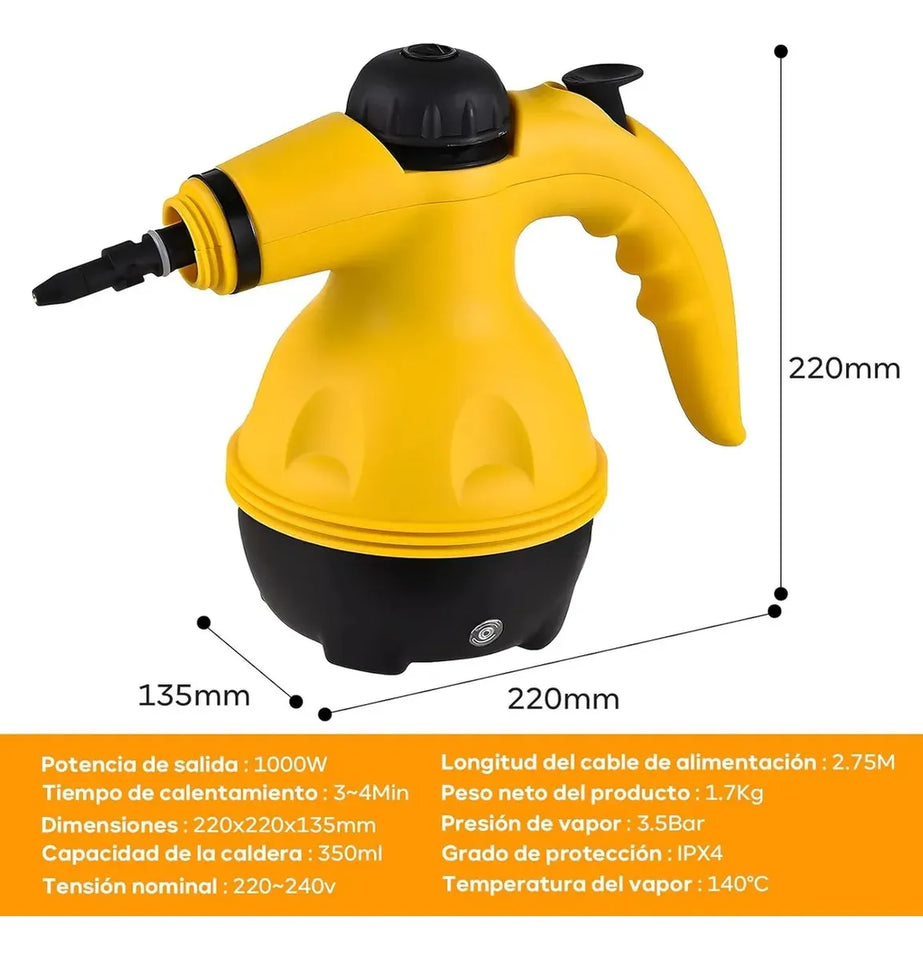 Limpiador a Vapor Portátil 1000W Multiusos de Alta Presión