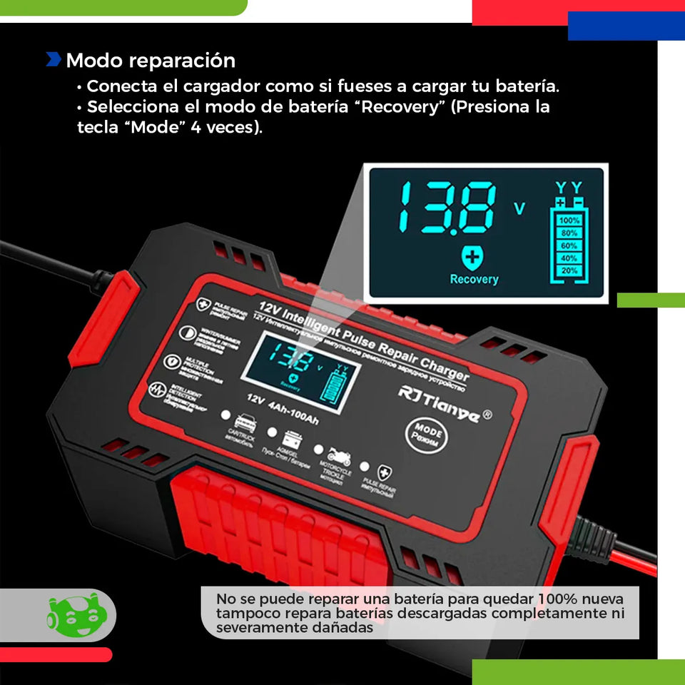 Cargador de Batería Automotriz Inteligente 12V con Pantalla LCD