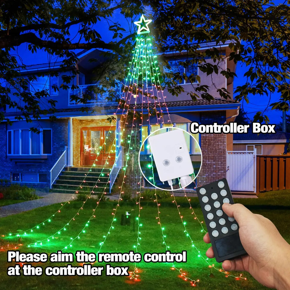 Luces LED Navideñas en Cascada con Estrella y Control Remoto