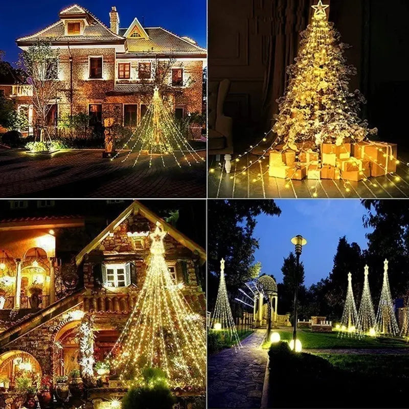 Luces LED Navideñas en Cascada con Estrella y Control Remoto