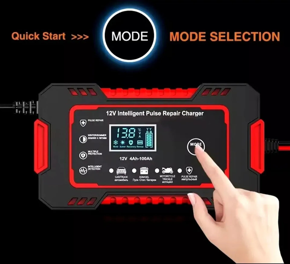 Cargador de Batería Automotriz Inteligente 12V con Pantalla LCD