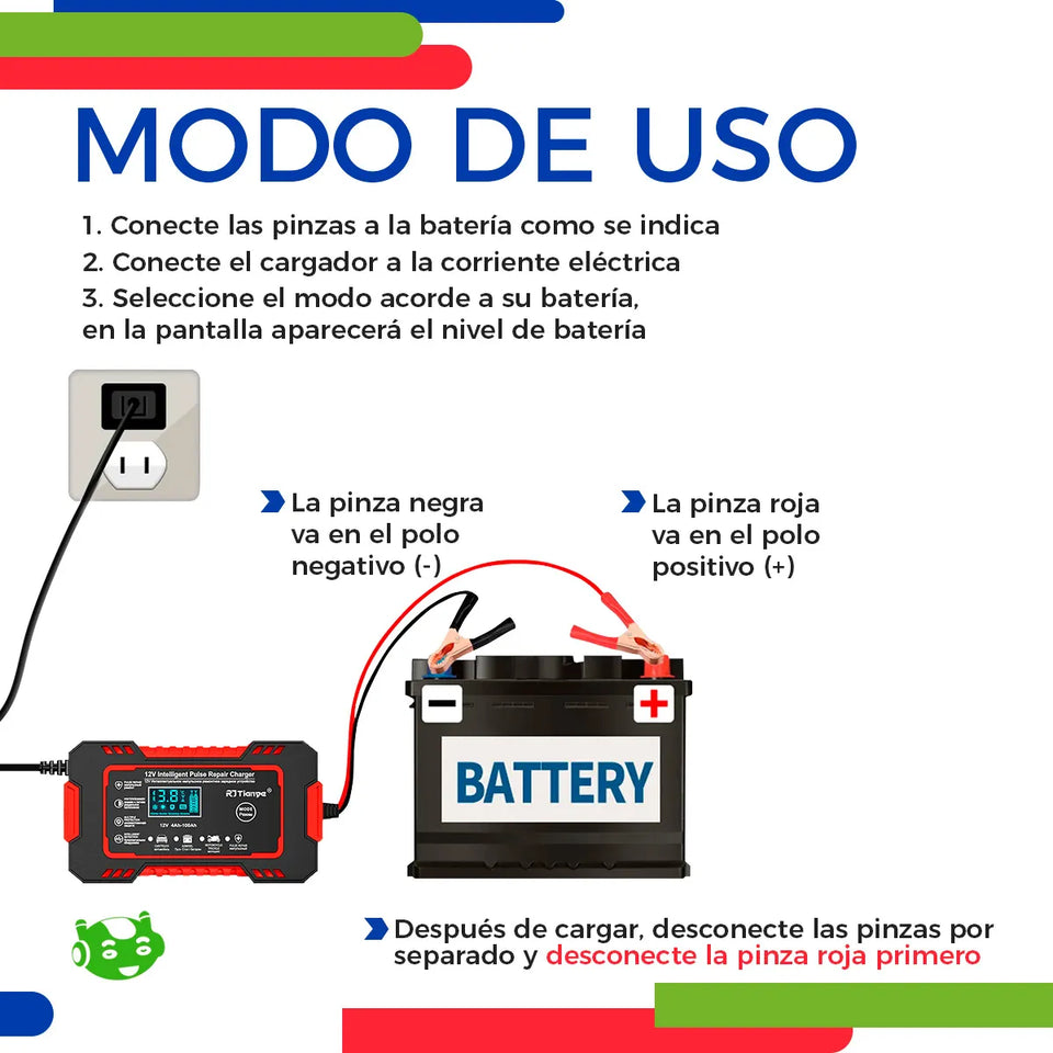 Cargador de Batería Automotriz Inteligente 12V con Pantalla LCD