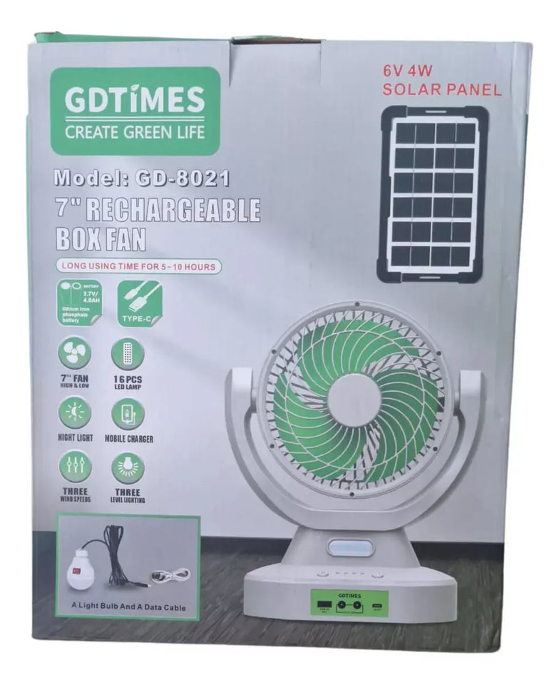 Ventilador Solar Recargable de 9 Pulgadas