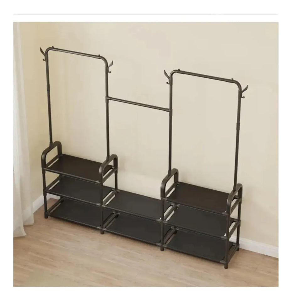 Perchero Multifuncional 3 Secciones con Zapatero y Estantes