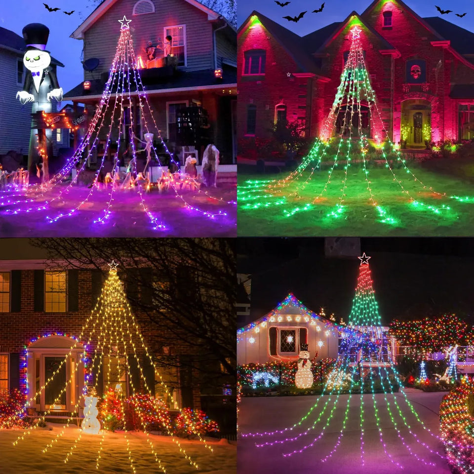 Luces LED Navideñas en Cascada con Estrella y Control Remoto