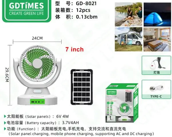 Ventilador Solar Recargable de 9 Pulgadas